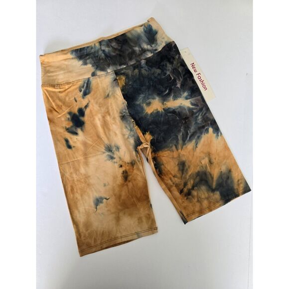 S/M Tie Dye High Waisted Biker Shorts - 3 Inch Waist‎ Brown/Black - Picture 3 of 5